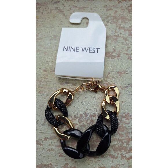 NEW Nine West Black & Gold-Tone Chain Link Bracelet - Picture 1 of 3
